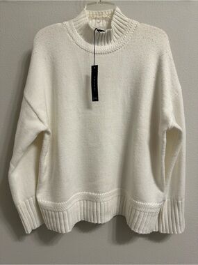 Tahari Cream Mock Neck Knit Sweater size L oversized